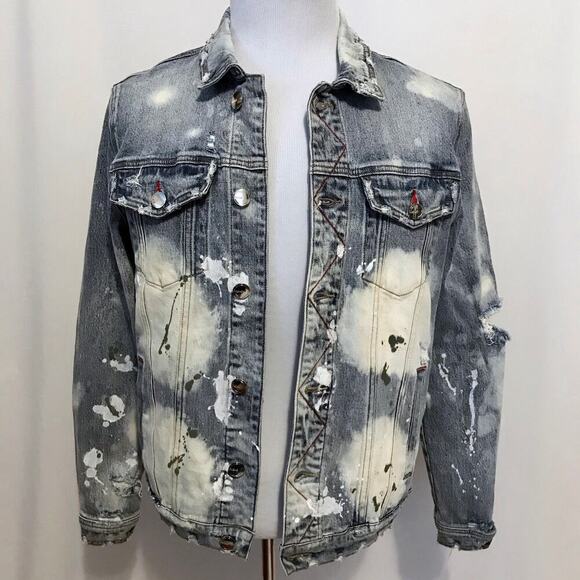 Preme NWOT Light Wash Bleached Jean Jacket Men M - Picture 12 of 14